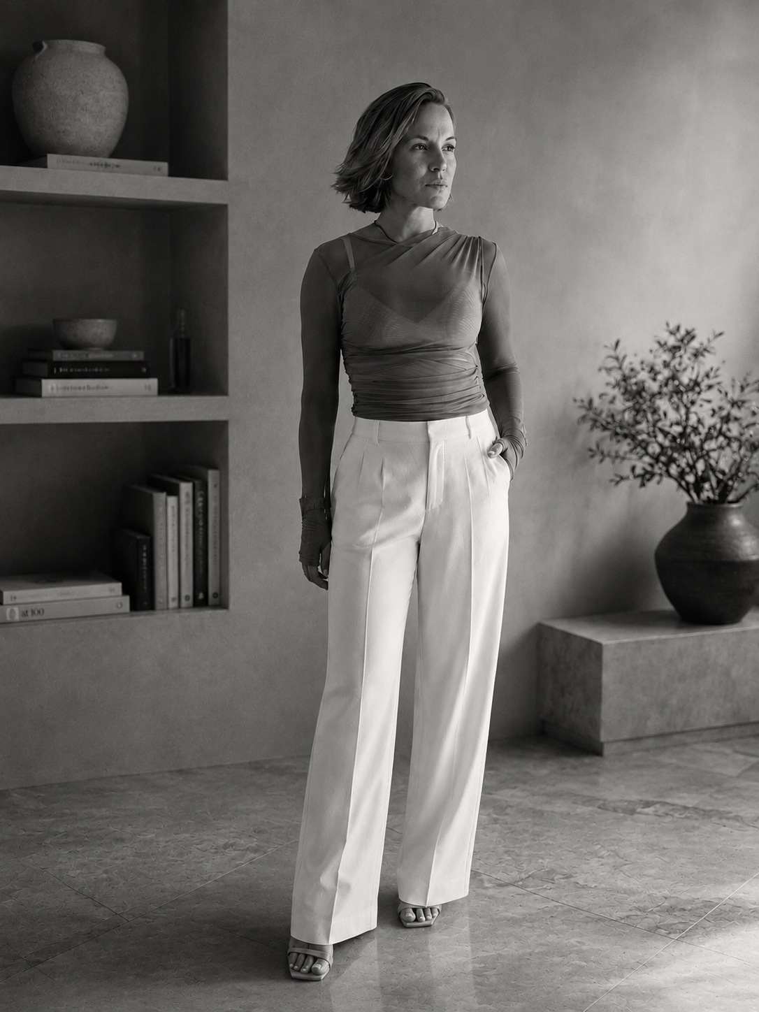 Moony Koch in a white linen suit